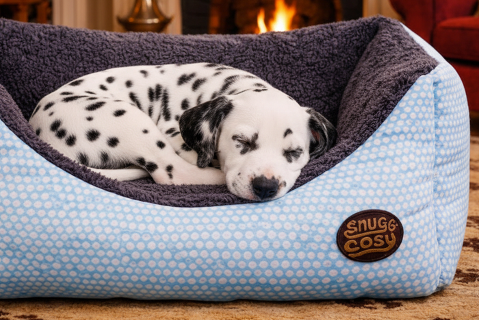 Blue Polka Dot Pet Bed: Cozy and Washable Box Bed for Dogs & Cats - Dog Beds & Box Beds for dogs Snug and Cosy Pets