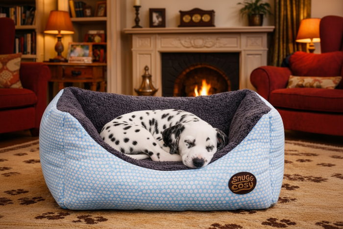 Blue Polka Dot Pet Bed: Cozy and Washable Box Bed for Dogs & Cats - Dog Beds & Box Beds for dogs Snug and Cosy Pets