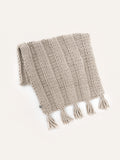 Beige hand-knitted boho baby blanket with tassels – Anzy Home