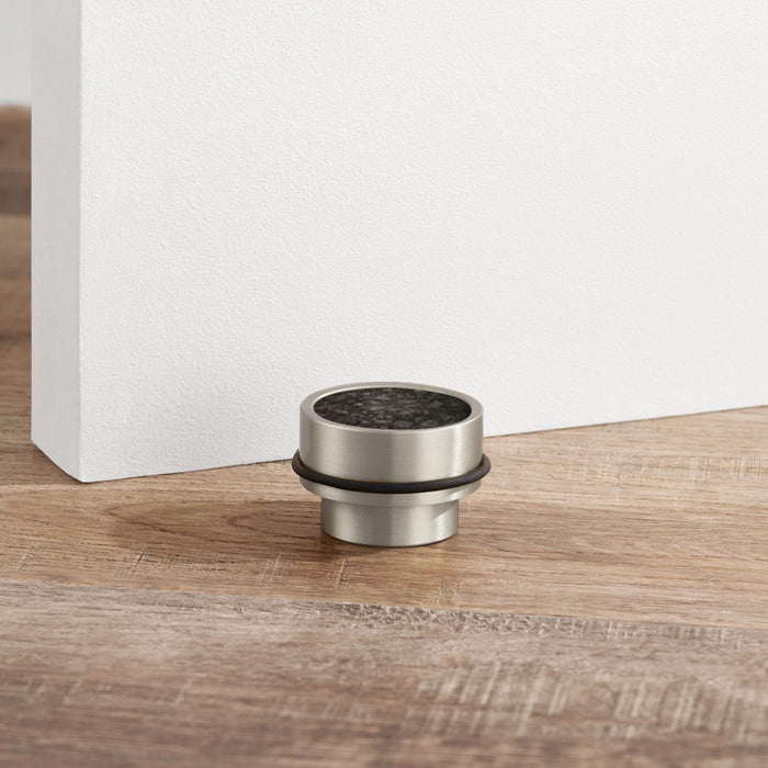 Brass & Black Terrazzo Floor Mounted Door Stops in Silver