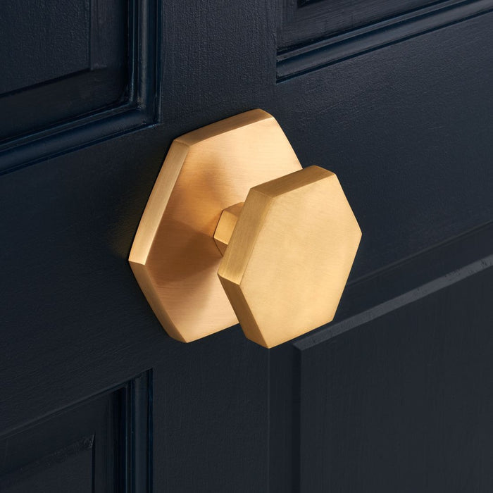 Brass Centre Door Knob - Gold - Hexagon – product view 2