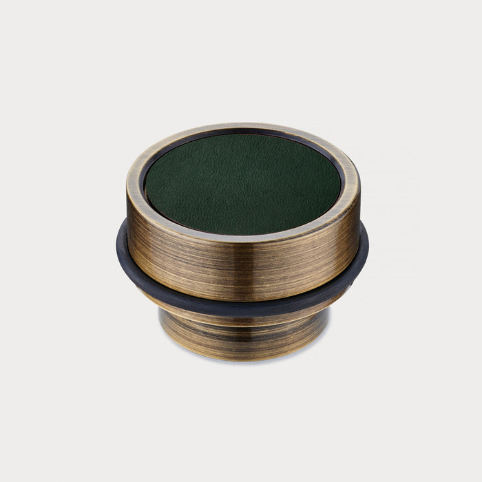Brass & Green Leather Mounted Door Stops in Antique – installed view