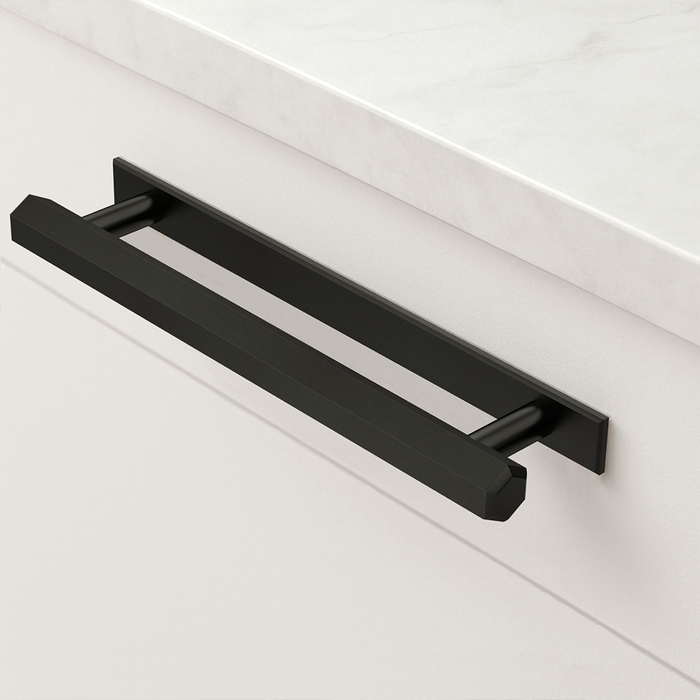 Brass Hexagonal Cabinet Handles With Backplate in Black – rear view