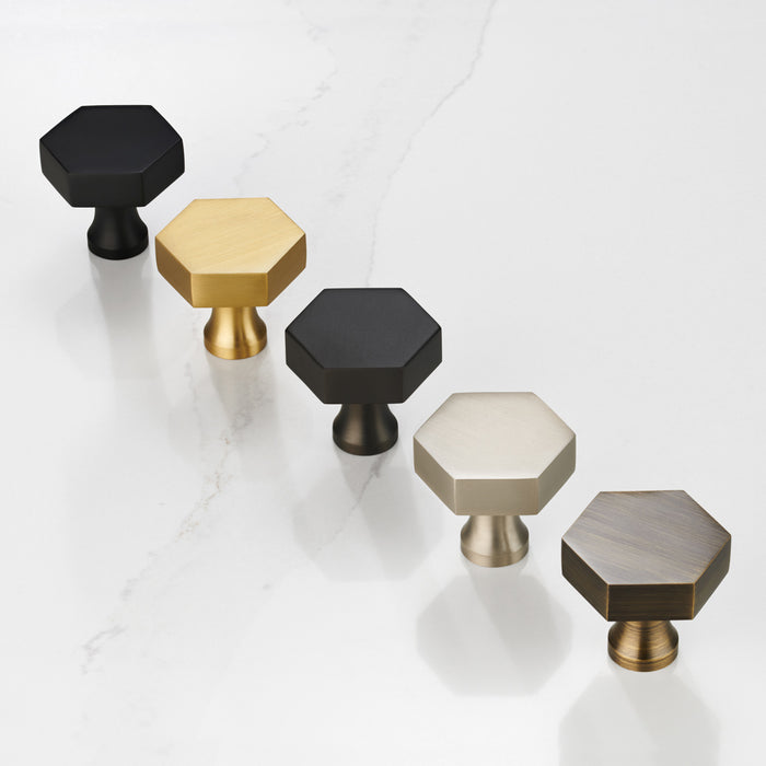 Brass Hexagonal Door Knobs in Antique – installed view