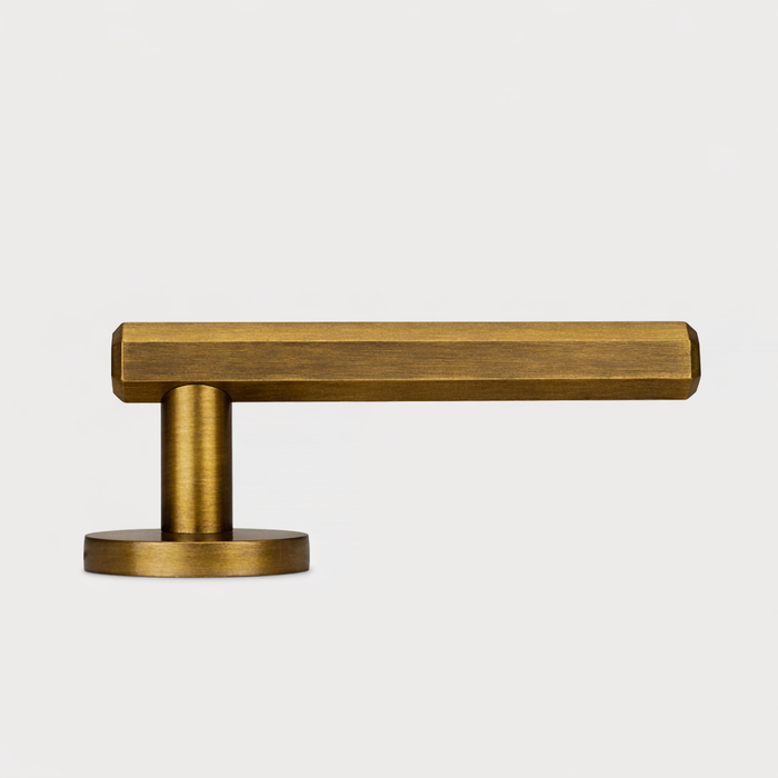 Brass Hexagonal Lever Door Handle in Antique – product view 3
