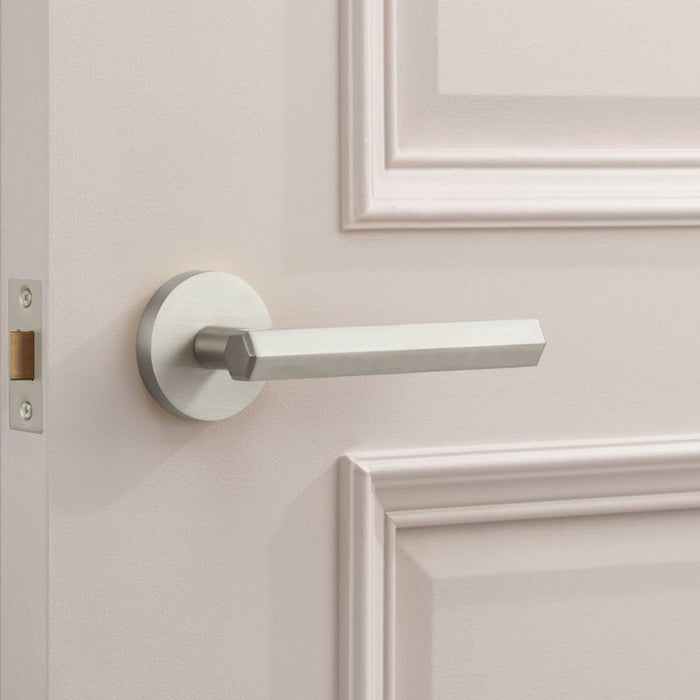 Brass Hexagonal Lever Door Handle in Silver – product view 2