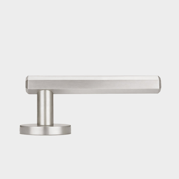 Brass Hexagonal Lever Door Handle in Silver – side view