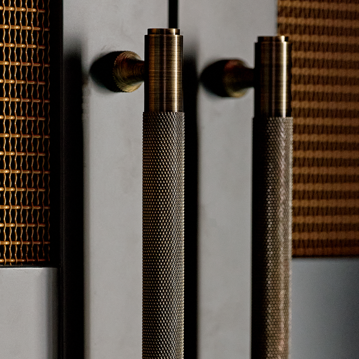 Brass Knurled Cabinet Handles in Antique – product view 3