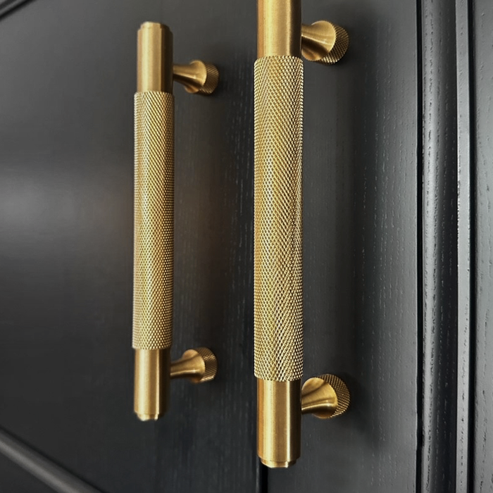 Brass Knurled Cabinet Handles in Gold – product view 3