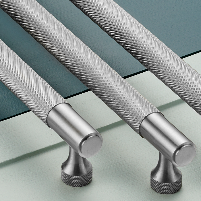 Brass Knurled Cabinet Handles in Silver – product view 3