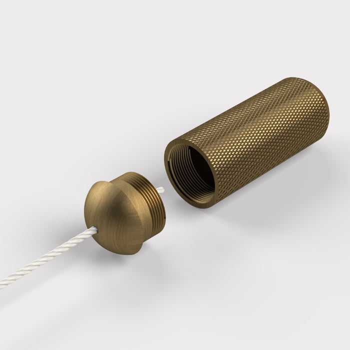 Brass Knurled Cylinder Pull Cord Light Switch in Antique – product view 2