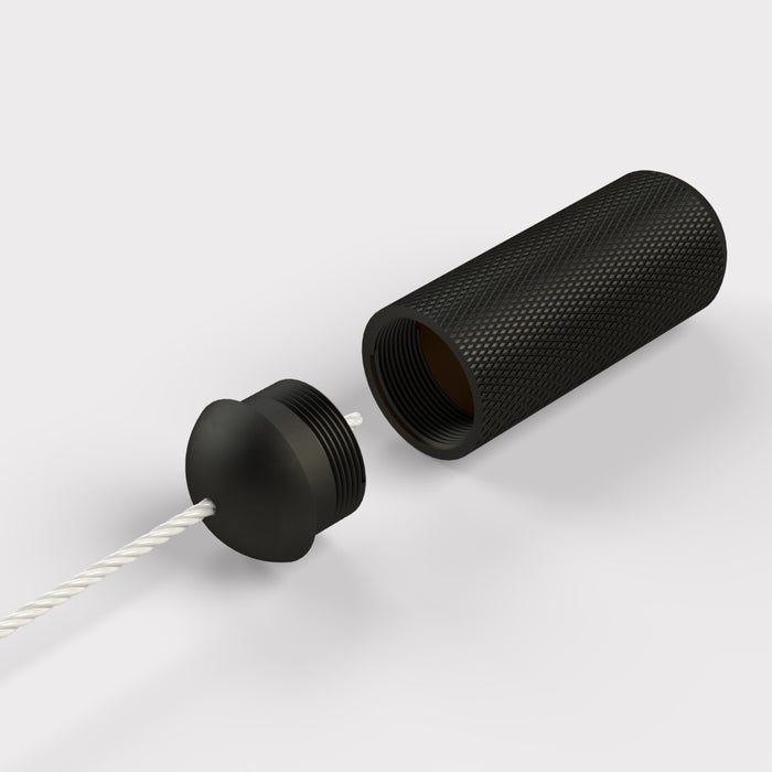 Brass Knurled Cylinder Pull Cord Light Switch in Black – product view 2