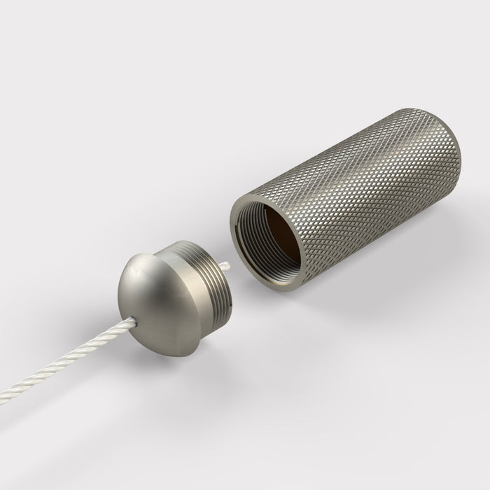 Brass Knurled Cylinder Pull Cord Light Switch in Silver – product view 2