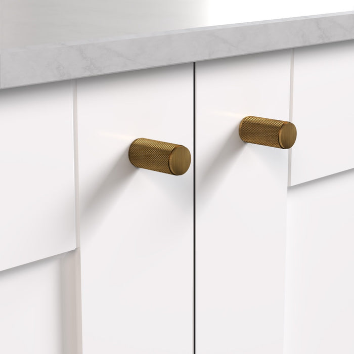 Brass Knurled Cylinder Pulls in Antique – product view 3