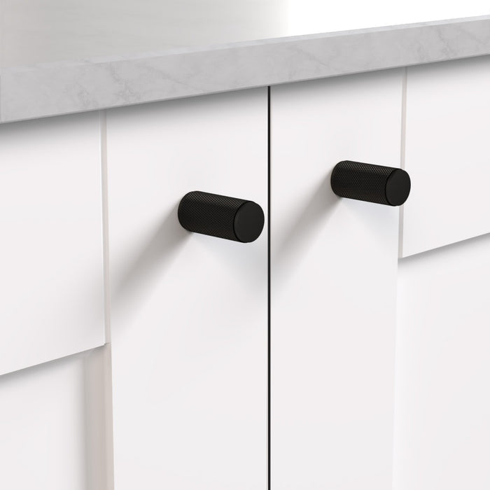 Brass Knurled Cylinder Pulls in Black – product view 3