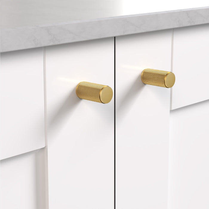 Brass Knurled Cylinder Pulls in Gold – product view 2