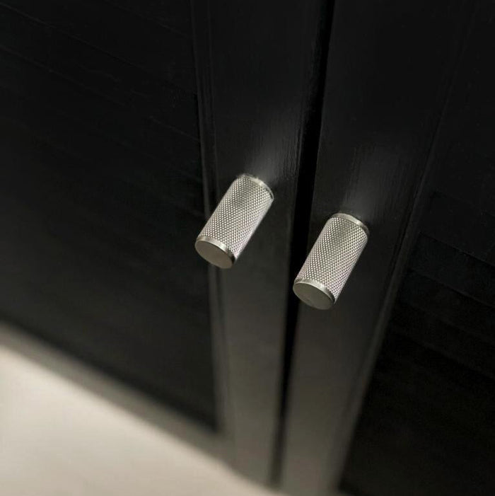 Brass Knurled Cylinder Pulls in Silver – product view 3