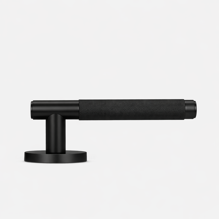 Brass Knurled Lever Door Handle in Black – product view 3