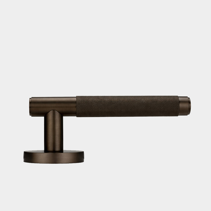 Brass Knurled Lever Door Handle in Bronze – side view