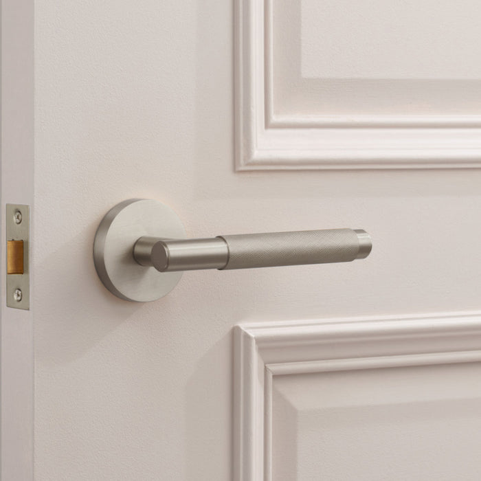 Brass Knurled Lever Door Handle in Silver – product view 2