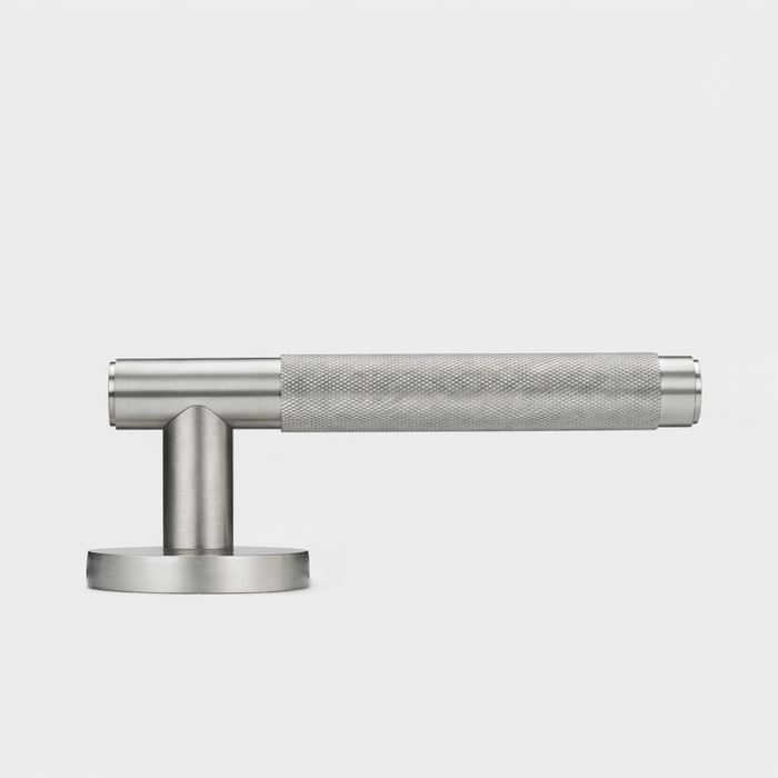 Brass Knurled Lever Door Handle in Silver – product view 3