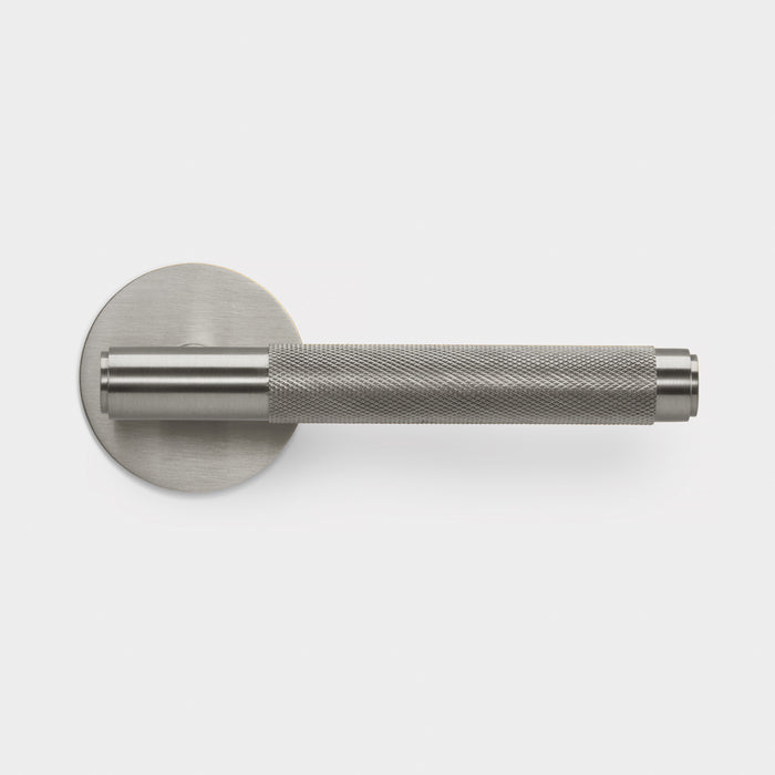 Brass Knurled Lever Door Handle in Silver – product view 4