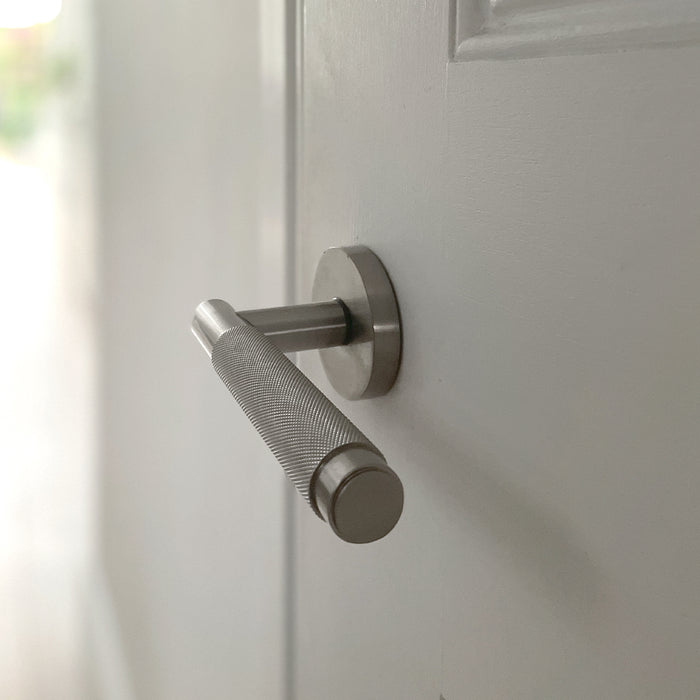 Brass Knurled Lever Door Handle in Silver – product view 5