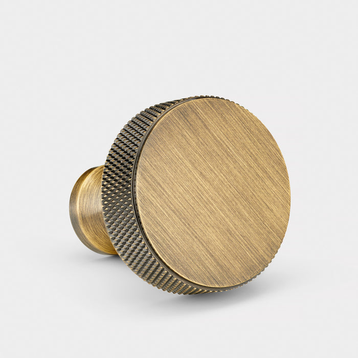 Brass Knurled Round Door Knobs in Antique