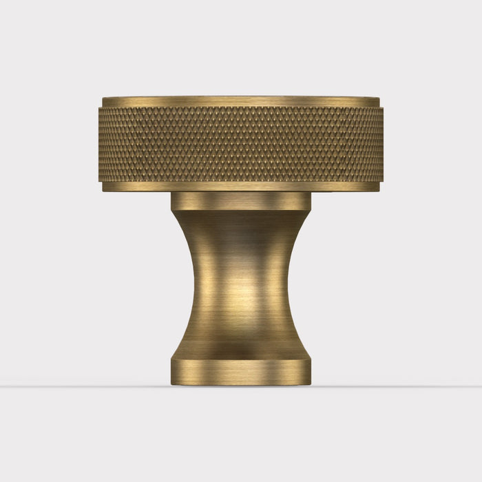 Brass Knurled Round Door Knobs in Antique – product view 2