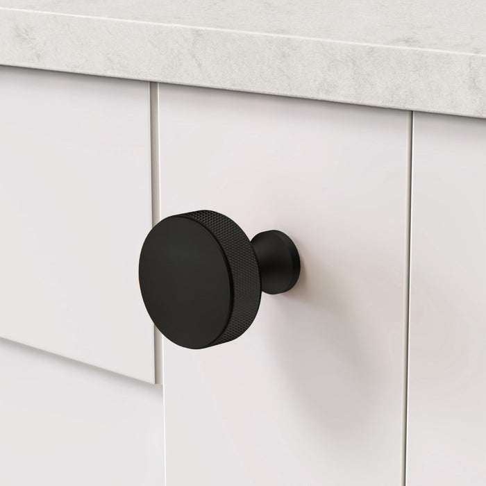 Brass Knurled Round Door Knobs in Black – product view 3