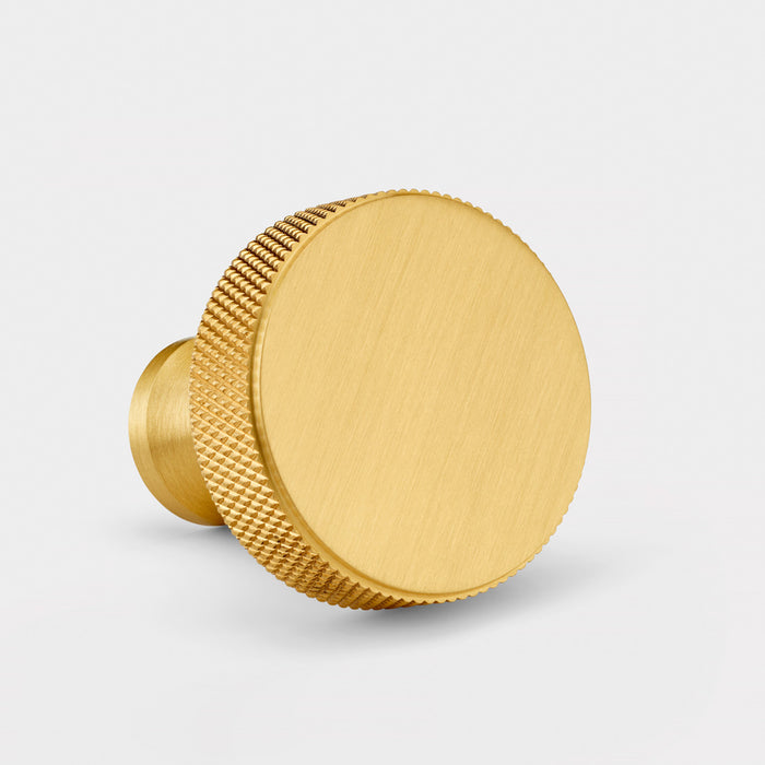 Brass Knurled Round Door Knobs in Gold