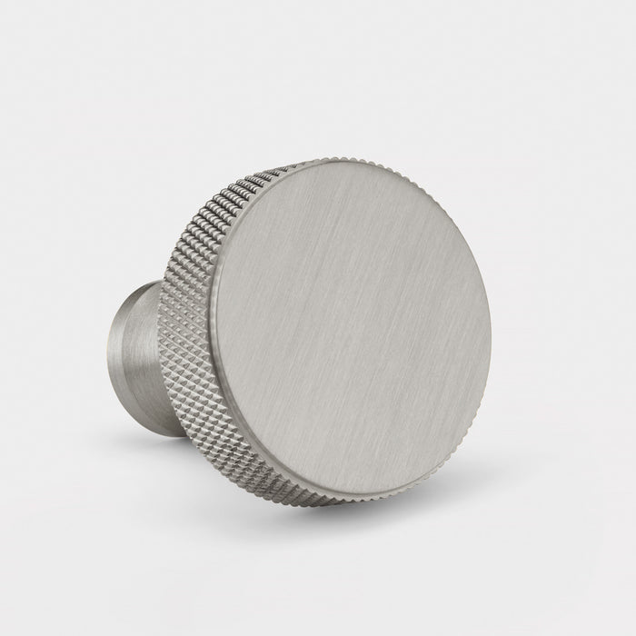 Brass Knurled Round Door Knobs in Silver