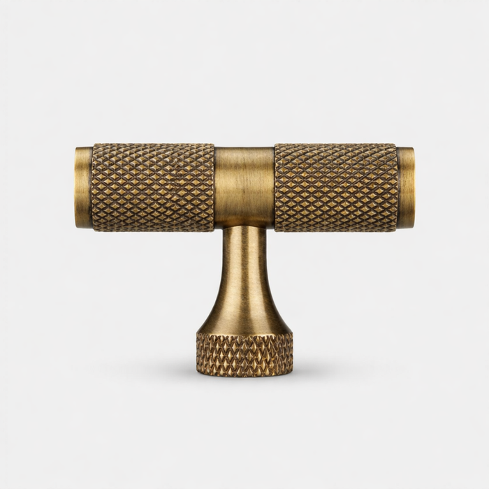Brass Knurled T Bars in Antique – side view
