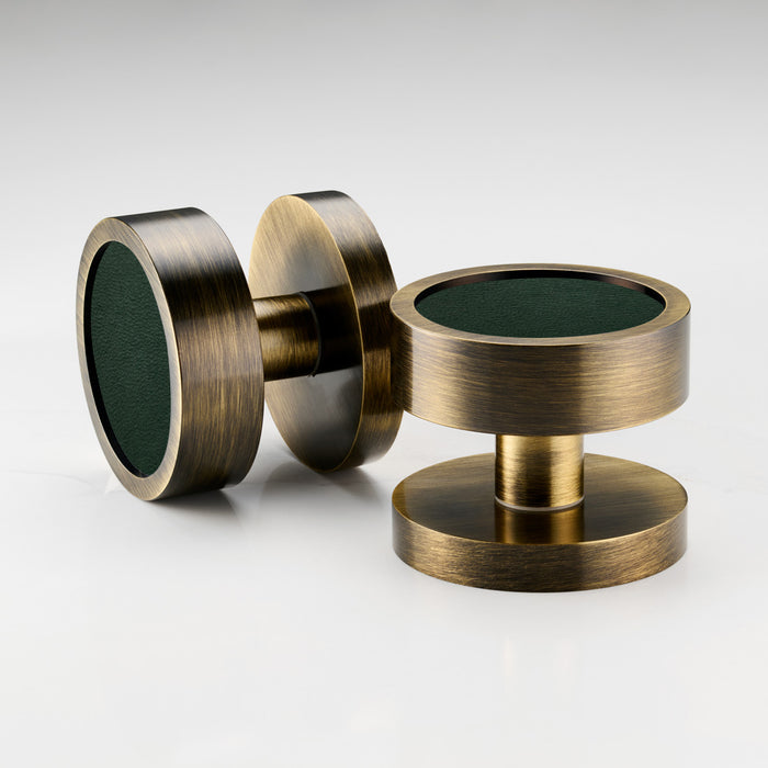 Brass & Leather Mortice Door Knobs in Antique – installed view