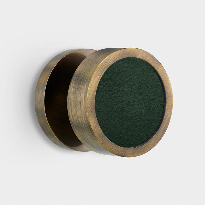 Brass & Leather Mortice Door Knobs in Antique – installed view