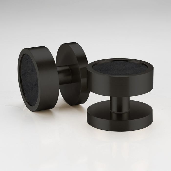 Brass & Leather Mortice Door Knobs in Black – installed view