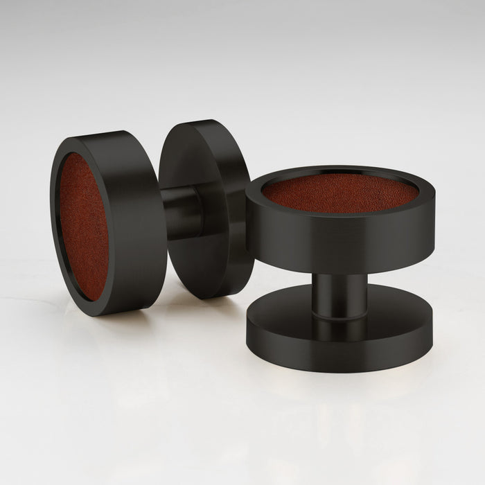 Brass & Leather Mortice Door Knobs in Black – installed view