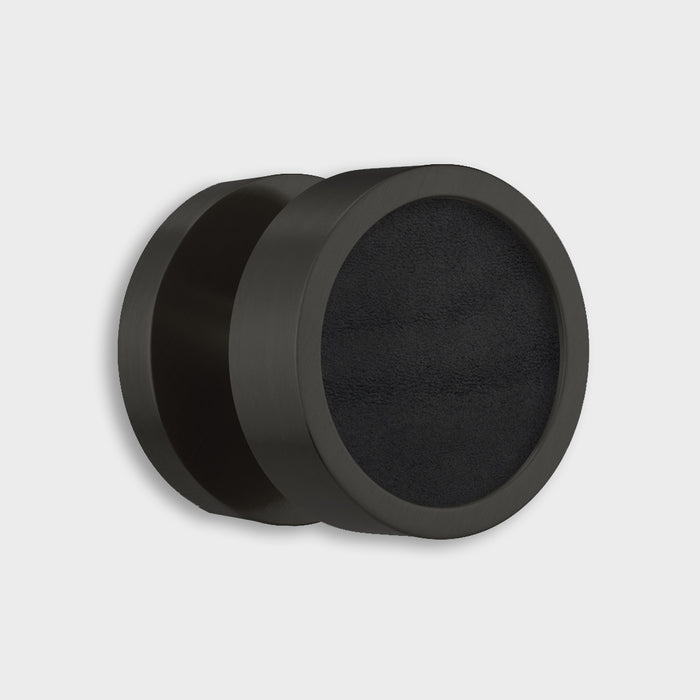 Brass & Leather Mortice Door Knobs in Black – installed view