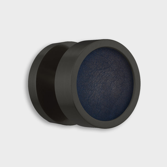 Brass & Leather Mortice Door Knobs in Black – installed view