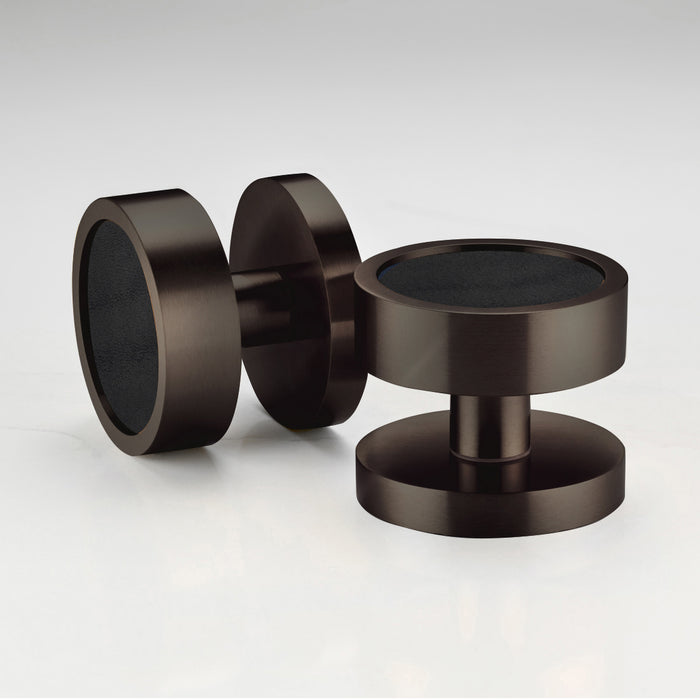 Brass & Leather Mortice Door Knobs in Bronze – product view 2