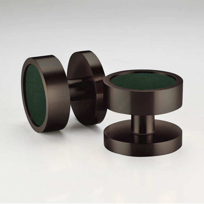 Brass & Leather Mortice Door Knobs in Bronze – product view 4