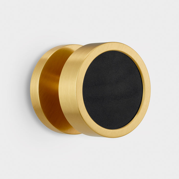Brass & Leather Mortice Door Knobs in Gold – installed view
