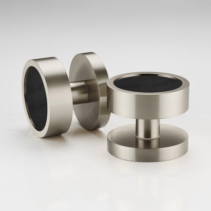 Brass & Leather Mortice Door Knobs in Silver – installed view