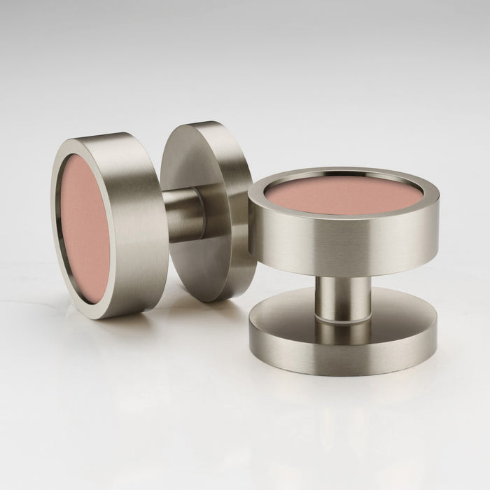 Brass & Leather Mortice Door Knobs in Silver – installed view