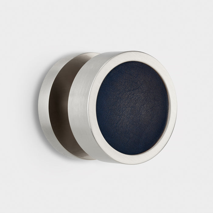 Brass & Leather Mortice Door Knobs in Silver – installed view