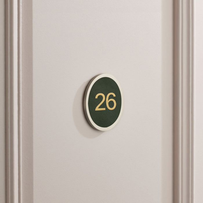 Brass & Leather Number Door Plaque in Silver