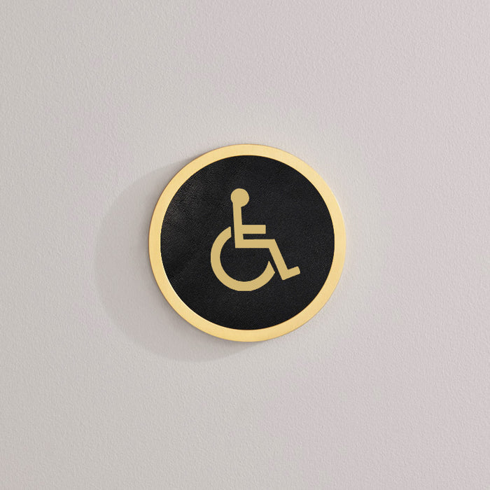 Brass & Leather Symbol Door Plaque in Gold – installed view