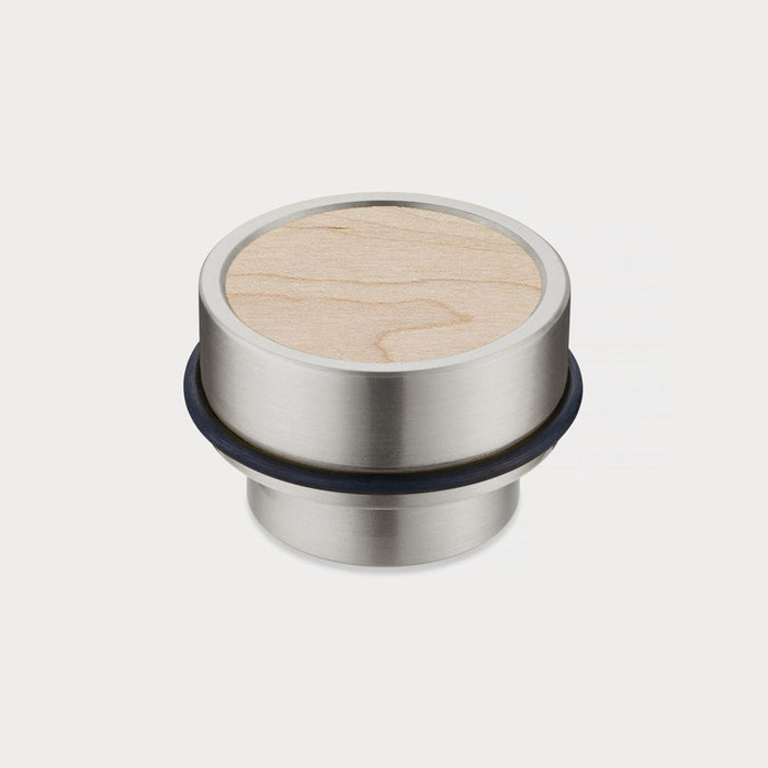 Brass & Maple Wood Floor Mounted Door Stops in Silver – installed view