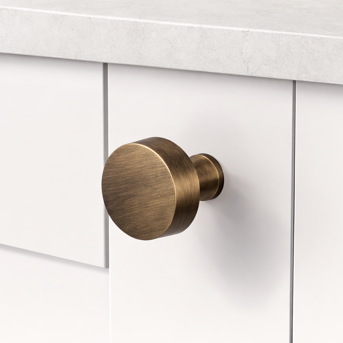 Brass Round Door Knobs in Antique – installed view