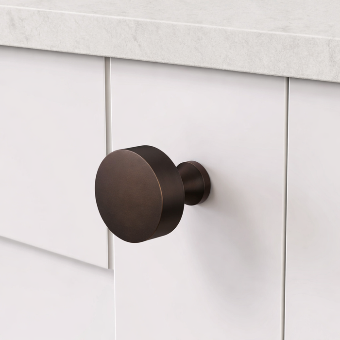 Brass Round Door Knobs in Bronze – installed view
